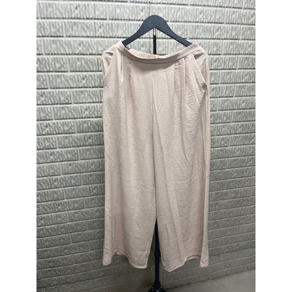 Cupshe Blush‎ Pink Crinkle Wide Leg Crop Pants Elastic Waist Boho Resort Medium